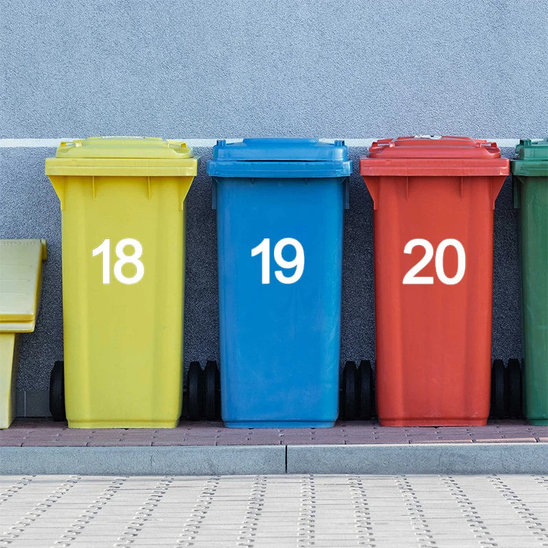 Weatherproof Self-Adhesive Wheelie Bin Number Stickers | PVC Bin Number Stickers Qme
