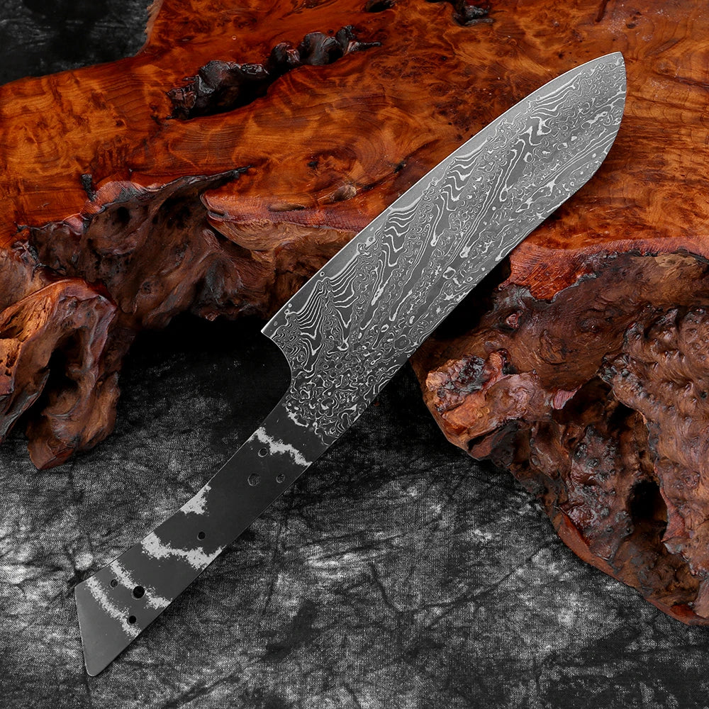 Damascus Steel Santoku Knife Blank 8" – Full Tang DIY Knife Making Knife Blank Qst