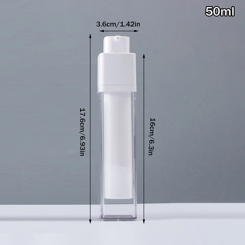 Square Vacuum Pump Bottles – Refillable Travel Dispensers 15/30/50ml Cosmetic Dispenser Bottle Qme 50ml trans