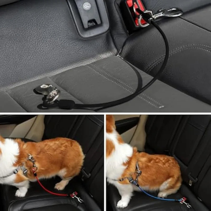 Dog Car Wire Rope Safety Belt – Chew-Resistant Double Clip Dog Car Safety Belt Qme