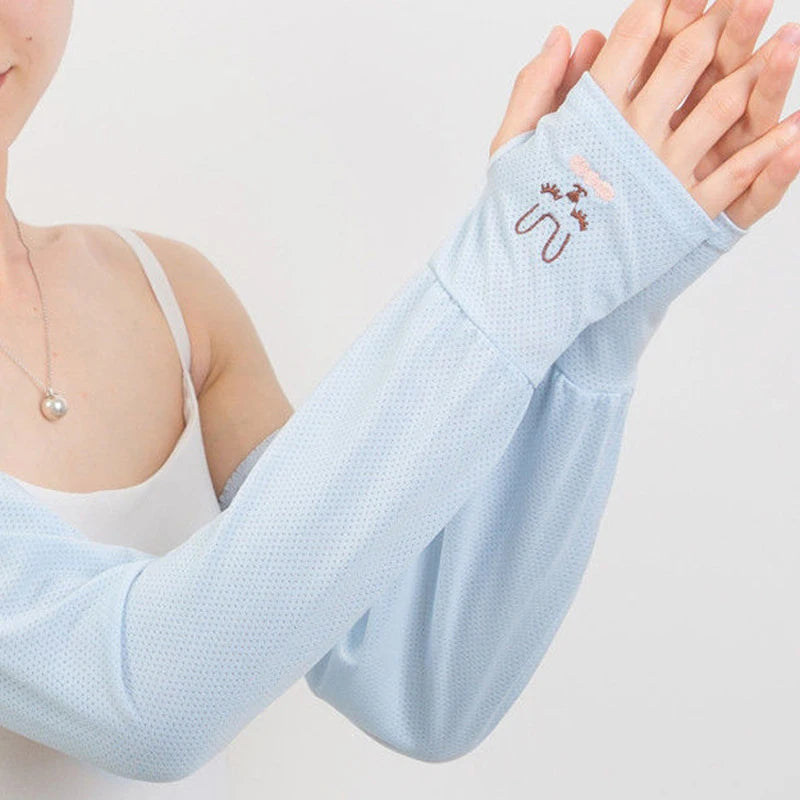 Ice Silk UV Arm Sleeves – Unisex Fingerless Sun Cover UV Arm Sleeves Qst Blue