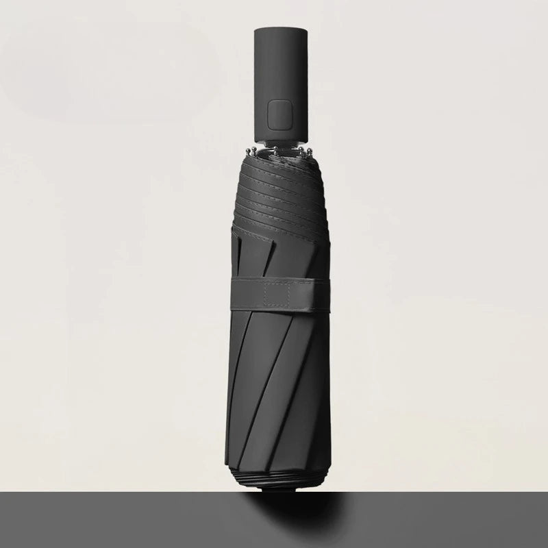24-Bone Auto Folding Umbrella – SPF 50 UV & Windproof Folding Umbrella Qst Iron 8K Black