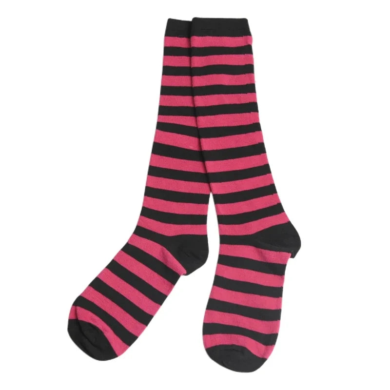 Women's Striped Knee High Socks | Sweet Lolita Harajuku Style Knee High Socks Qme CORAL RED One Size