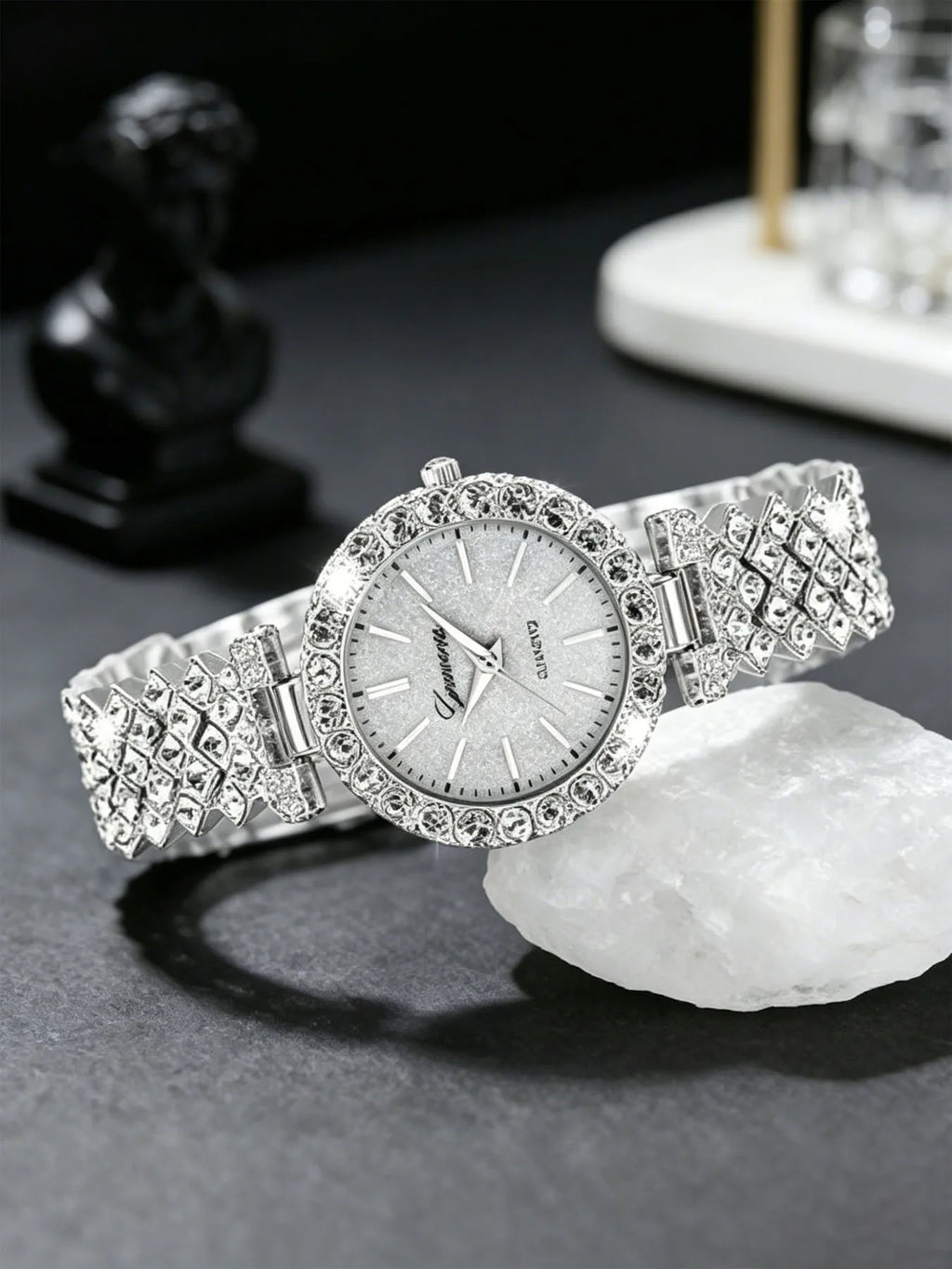 Women's 4-Piece Diamond Quartz Watch & Bracelet Set Watch & Bracelet Set Qme