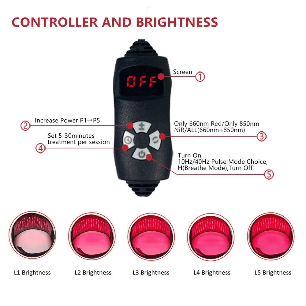 Red Light Therapy Belt 660nm 850nm – Infrared Wrap w/ Vibration Light Therapy Belt Qst