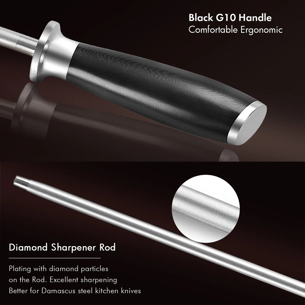TURWHO 9" Diamond Honing Rod – Carbon Steel Knife Sharpener Knife Honing Rod Qst
