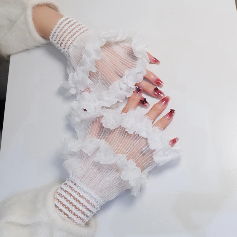 Tulle Fake Sleeves for Nail Art Photography | Pearl Mesh Cuffs Nail Art Fake Sleeves Qst