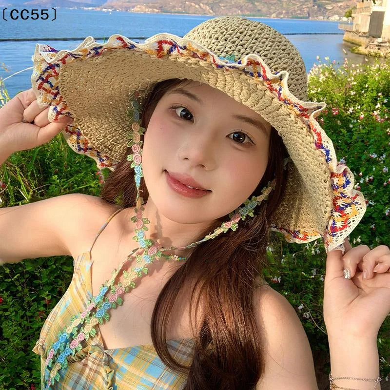 Women's Wide-Brim Raffia Straw Sun Hat – Beach & Outdoor Straw Sun Hat Qst