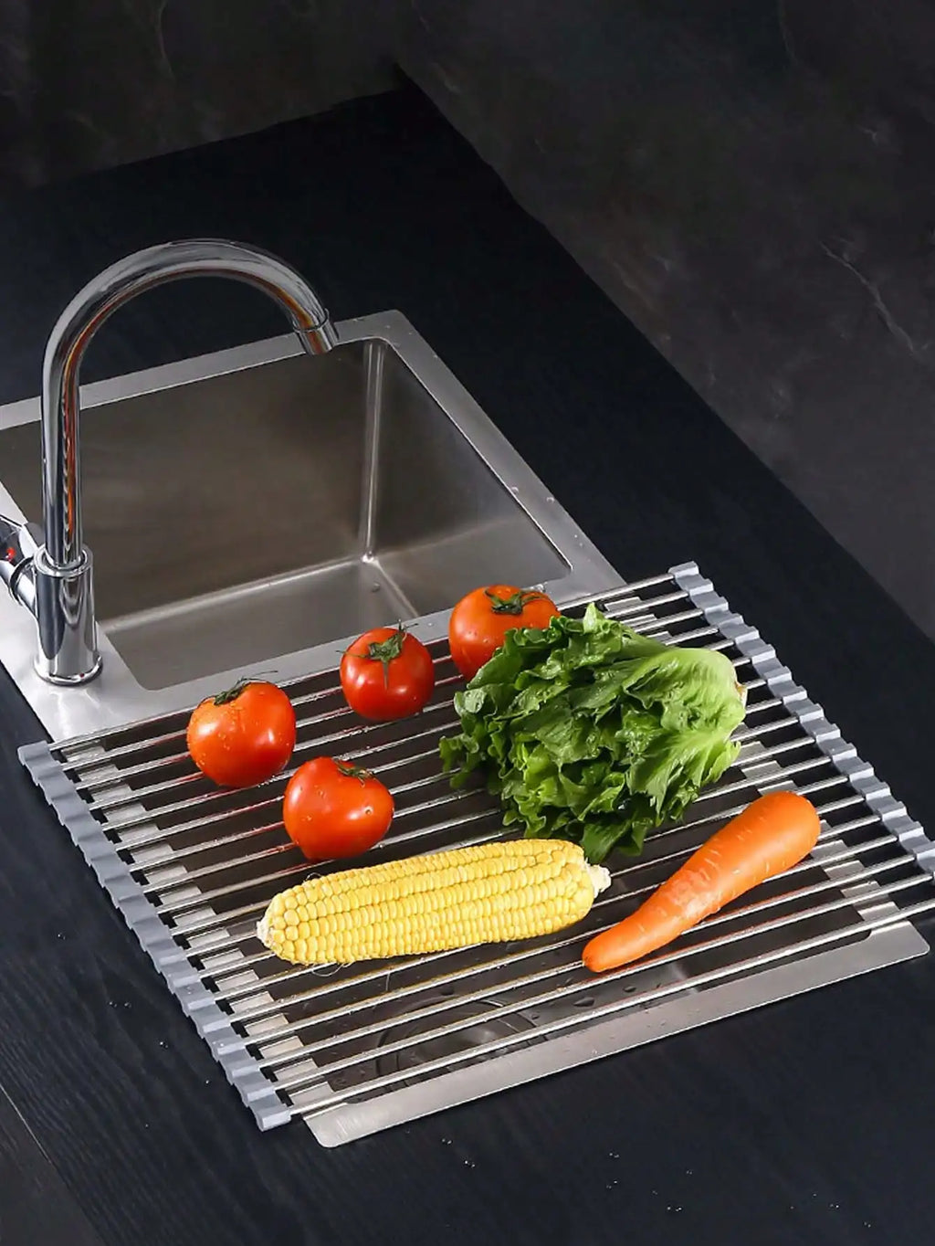 Foldable Expandable Roll-Up Dish Drying Rack for Sink Dish Drying Rack Qme