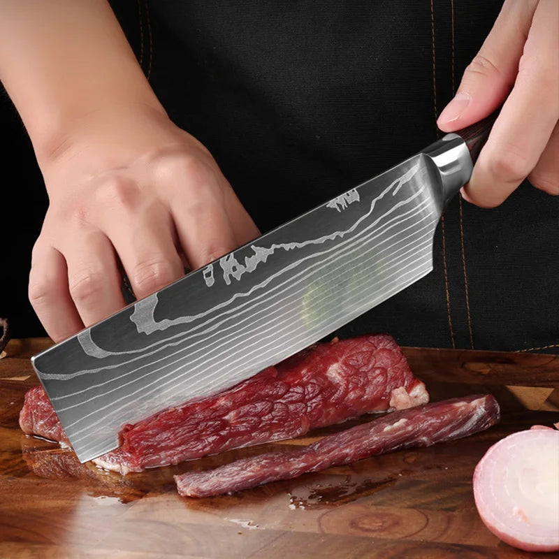Damascus Pattern Chef Knife – Sharp Japanese-Style Kitchen Knife Chef Knife Qst