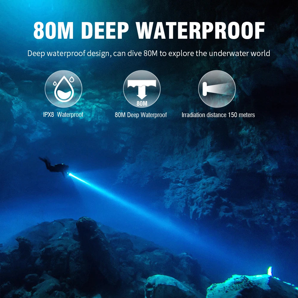 BORUiT M54 1000LM LED Diving Flashlight – IPX8 Waterproof Torch Diving Flashlight Qst