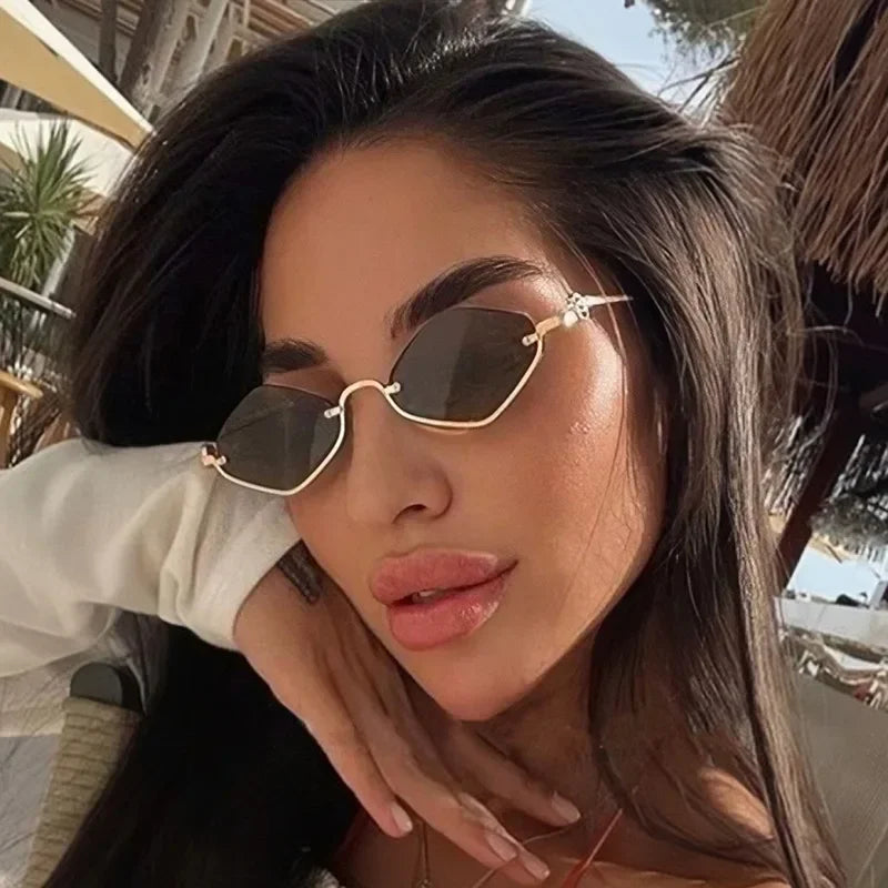 Women's Metal Half Frame Diamond Sunglasses – 8 Lens Colors Fashion Sunglasses Qme