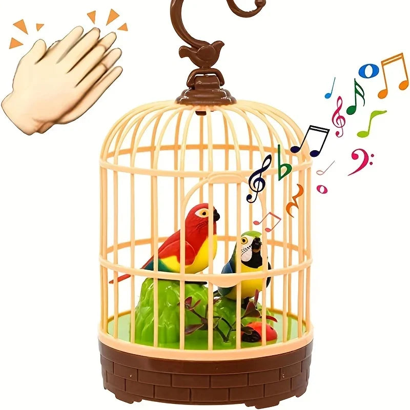 Voice-Activated Singing Bird Cage Toy – Chirping Parrot Novelty Bird Toy Qme