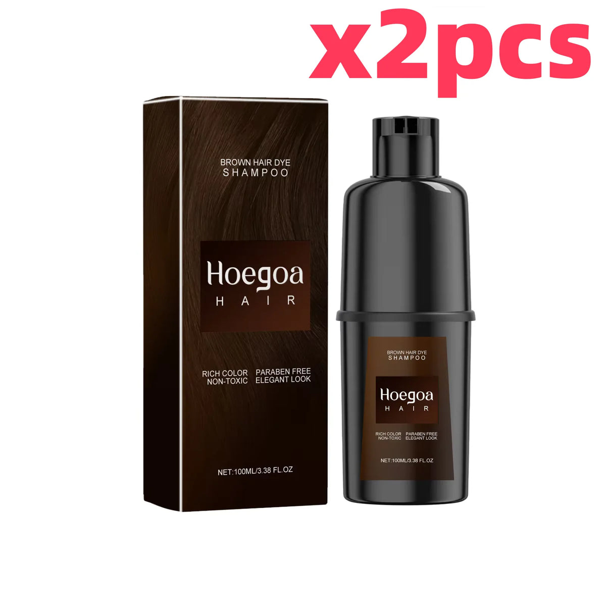 HOEGOA Herbal Hair Dye Shampoo – Black Brown Red Purple Hair Dye Shampoo Qst Brown x 2pcs