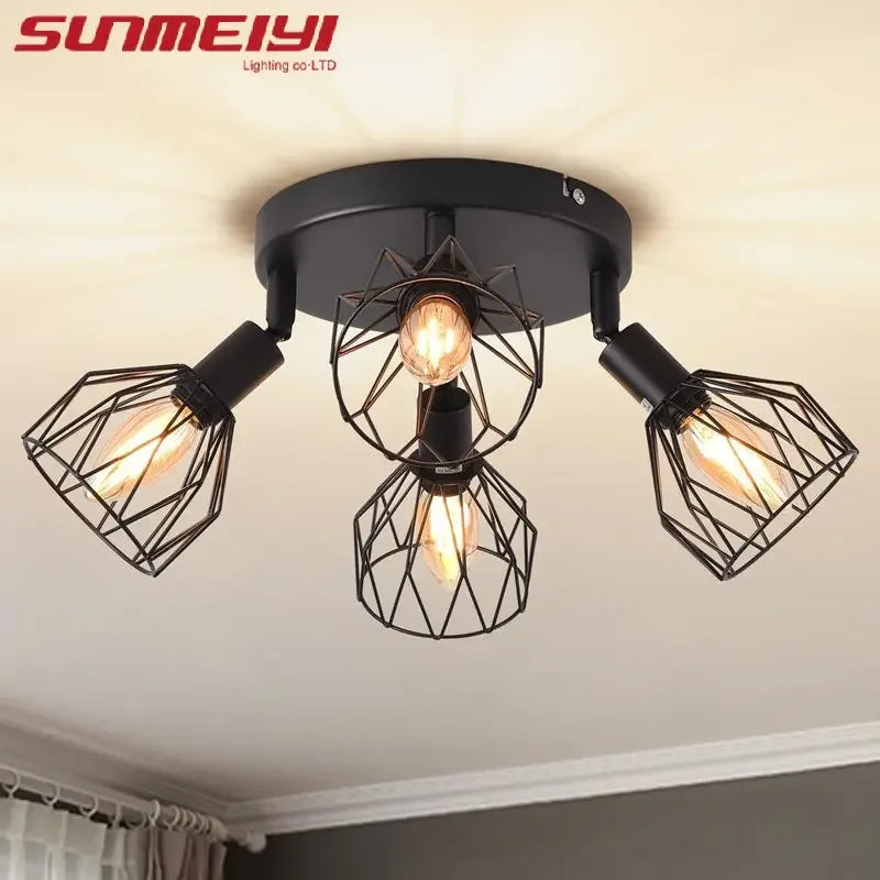 Black Iron Farmhouse LED Ceiling Light Fixture – E14 Lamp Ceiling Light Fixture Qme