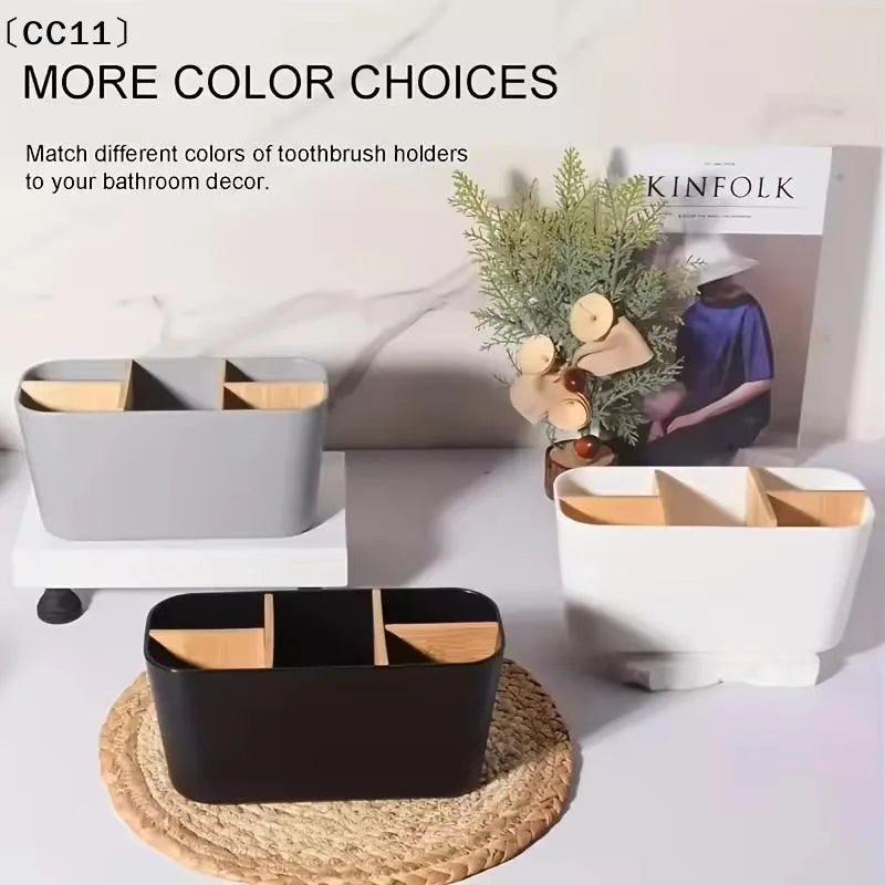 Bamboo & Ceramic Electric Toothbrush Holder Bathroom Organizer Toothbrush Holder Qme