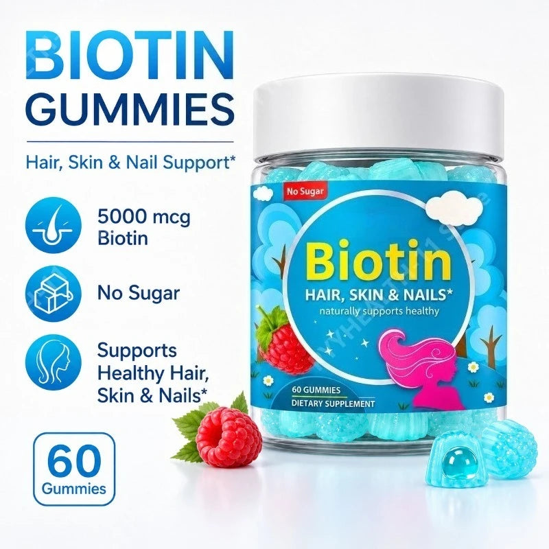 5000mcg Biotin Gummies – Collagen, MSM, Keratin | 60 Count Beauty Supplement Gummies Qst