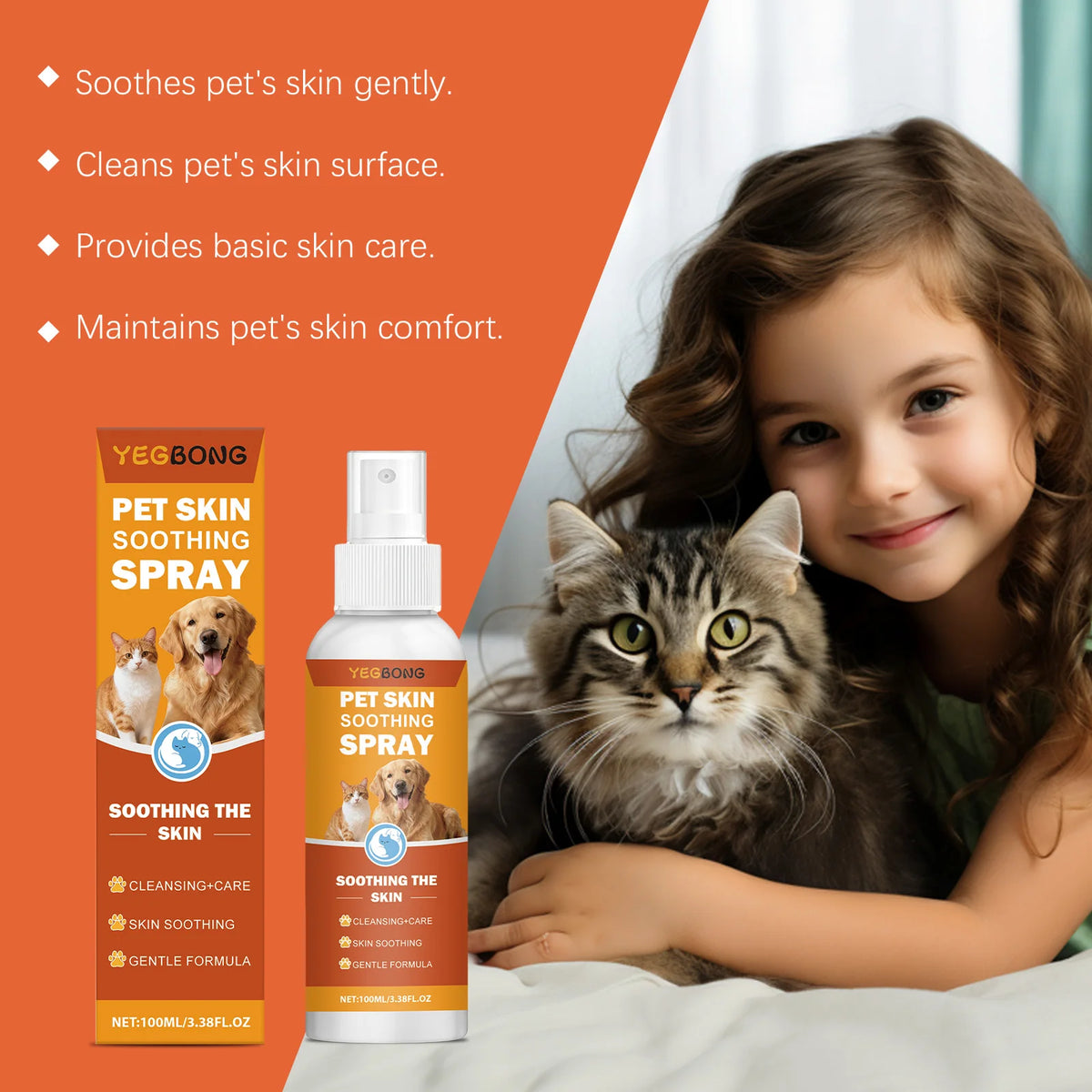 YEGBONG Pet Skin Soothing Spray – Dogs & Cats 100ml Pet Skin Spray Qst