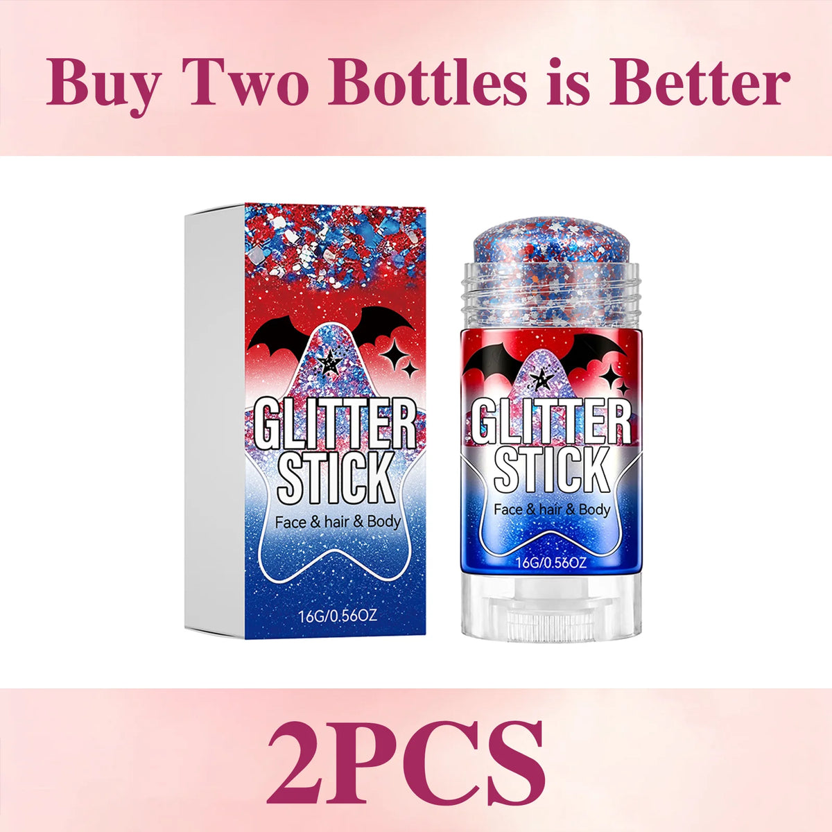 Red Blue Silver Glitter Shimmer Stick – Face Hair Body Highlighter Glitter Highlighter Stick Qst 2x16g Boxed