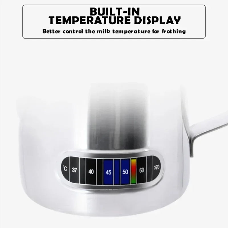Stainless Steel Milk Frothing Pitcher with Temperature Display 350ml Milk Frothing Pitcher Qme