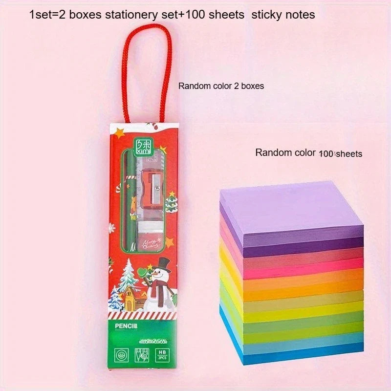 5-in-1 Pencil Set with Fluorescent Sticky Notes | Birthday Gift Stationery Gift Set Qme 1set