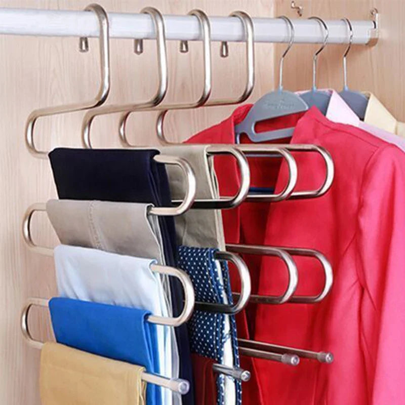 5-Layer Stainless Steel Pants Rack | Multi-Layer Closet Hanger Pants Hanger Rack Qme