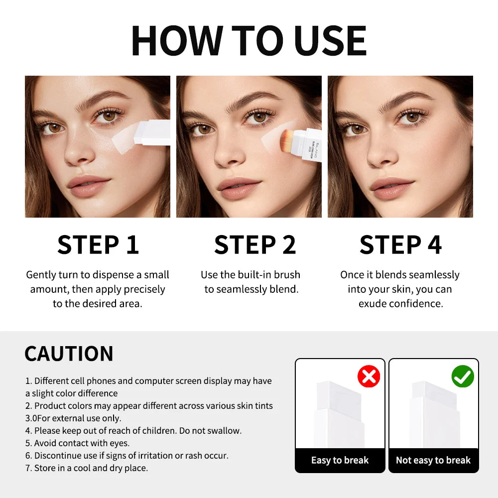 Lakerain Color-Changing Foundation Stick with Brush – Matte Foundation Stick Qst
