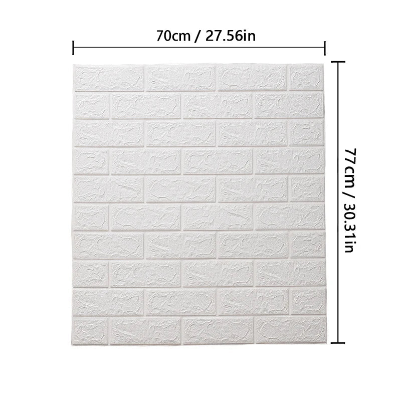 3D Faux Brick Wall Sticker – Waterproof Self-Adhesive PVC Wall Sticker Panel Qme white 1pcs-77cmX70cm