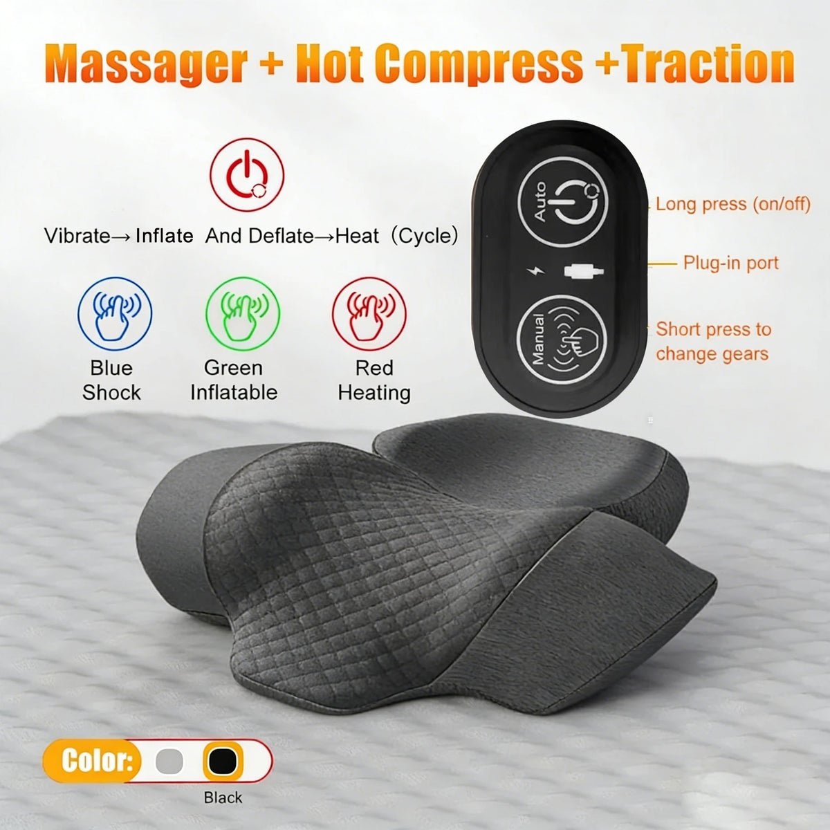 PAQIN Neck Massager Pillow – Heating Vibration Cervical Support Neck Massager Pillow Qst Hot-Traction C