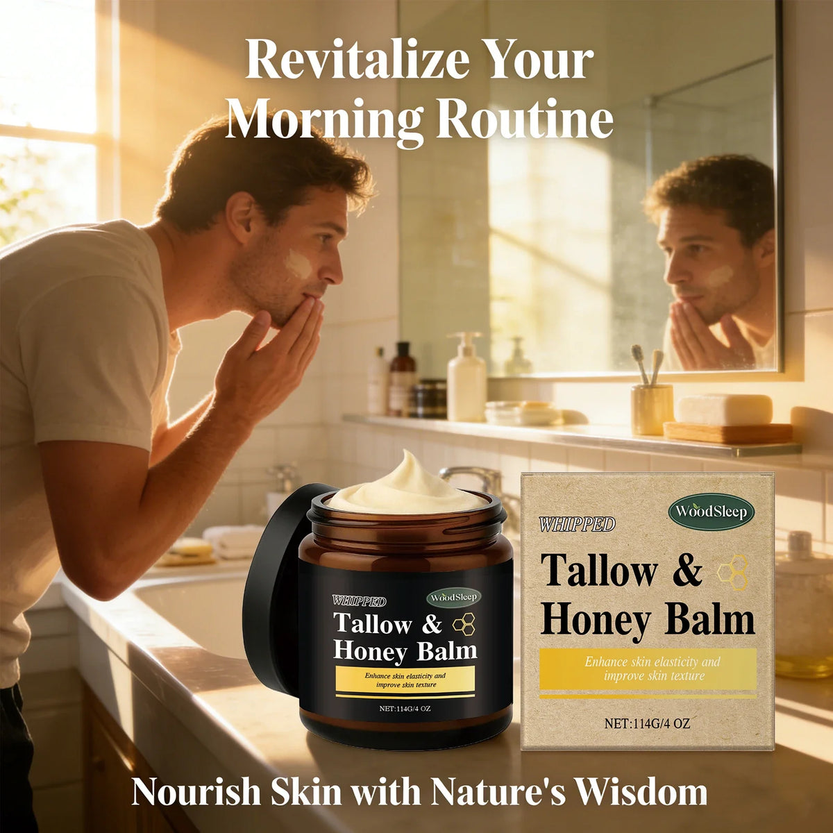Beef Tallow & Honey Balm for Men – 114g Moisturizing Cream Men's Face Balm Qme