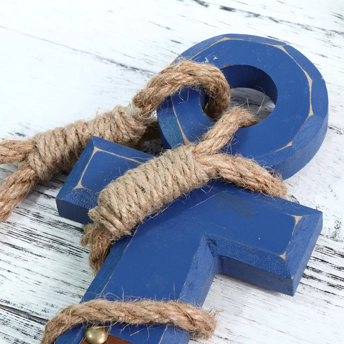 Nautical Anchor Wall Decor – Blue Distressed Wood & Rope Accent Nautical Wall Decor Qme