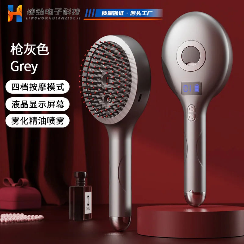 Electric Spray Massage Comb – Vibrating Scalp Massager Brush Scalp Massager Comb Qme gray