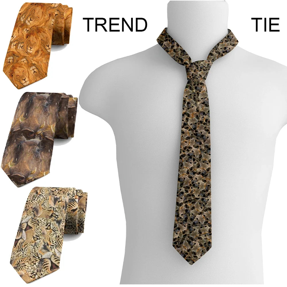 Lion King Safari Print Novelty Necktie for Men & Women Novelty Print Necktie Qme