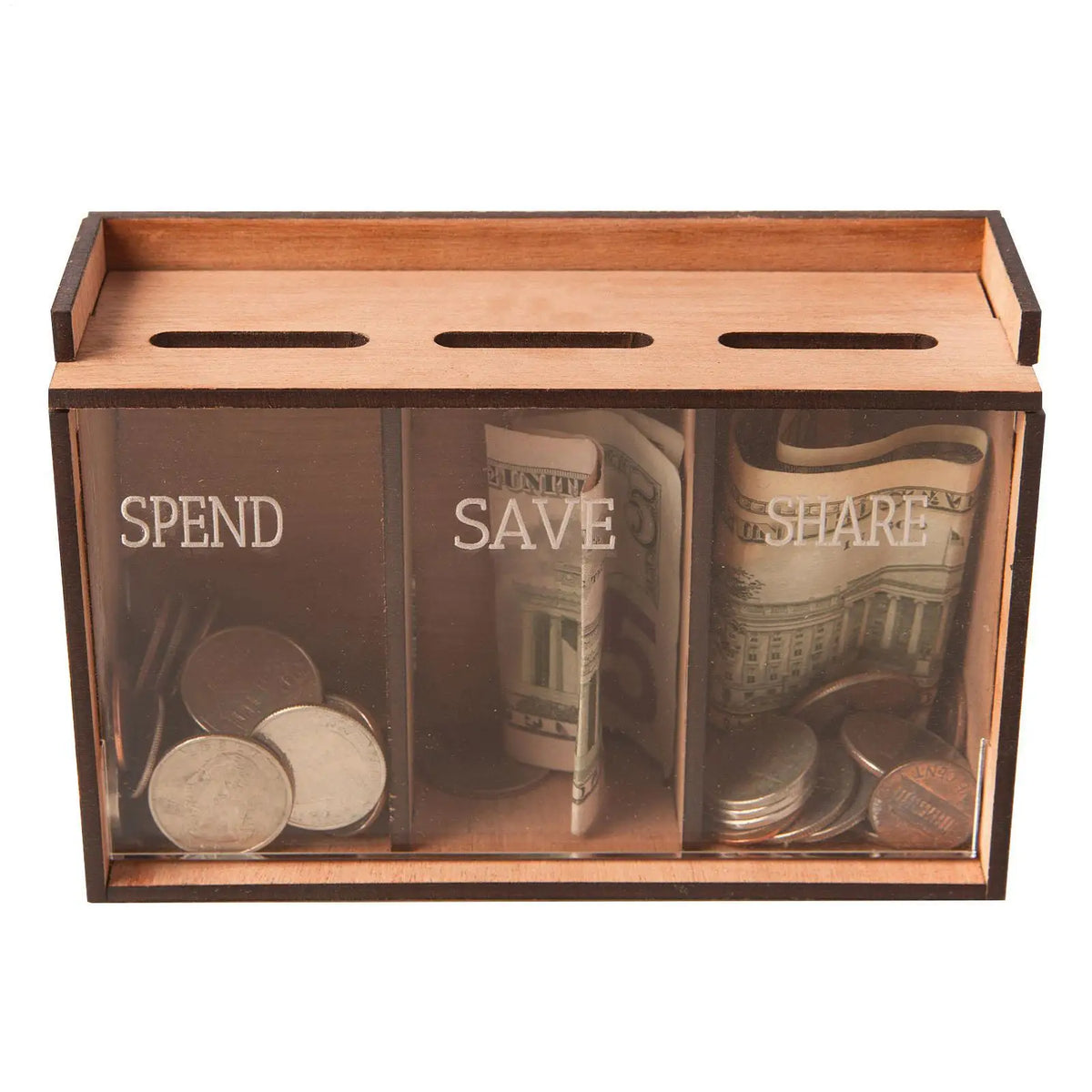 Wooden 3-Compartment Coin Saving Bank | Removable Sections Wooden Money Bank Qme