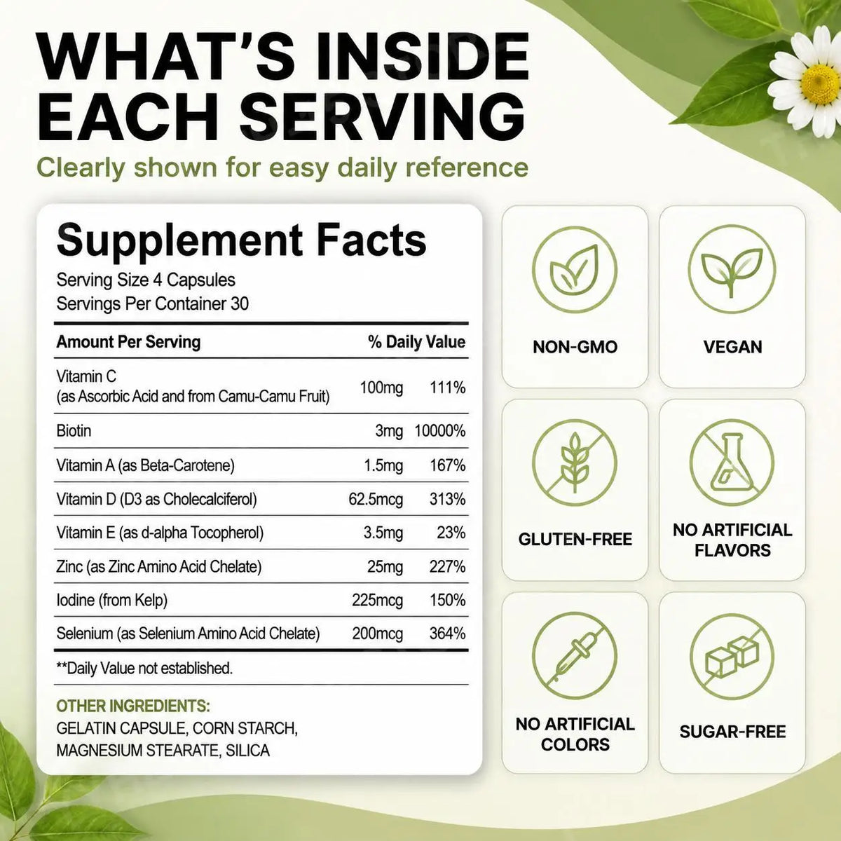 Hair Growth Support Capsules – Biotin, Zinc & Vitamins, 120ct Hair Growth Supplement Qst