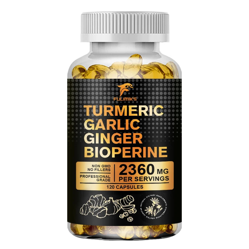 FULIMIKS Turmeric Capsules – Ginger, Garlic & Bioperine 120ct Herbal Supplement Qst 120pcs - 1 BOX Trial
