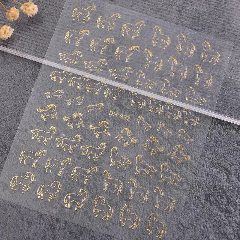 Embossed Pony Nail Stickers – Cute DIY Nail Art Manicure Nail Art Stickers Qst