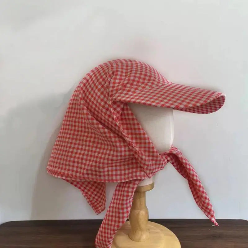 Women's Lace-Up Headscarf Baseball Cap – Trendy Sun Hat Women's Sun Hat Qst Red plaid