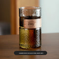 470ml Japanese Glass Cup with Walnut Sleeve | Coffee & Tea Mug Glass Coffee Cup Qst Hammer pattern grey 401-500ml