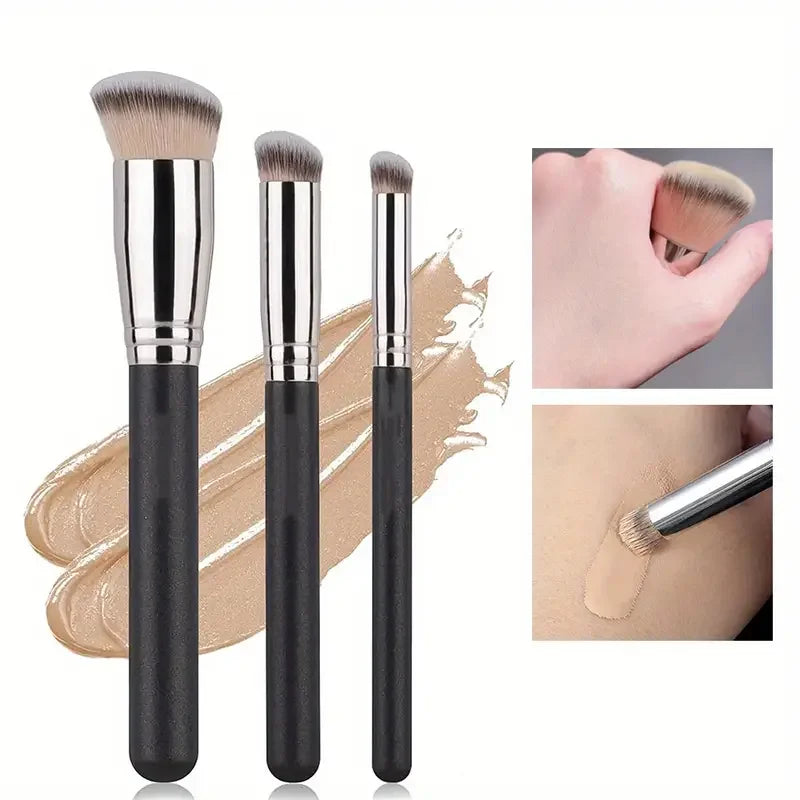 3-Piece Foundation Brush Set – Liquid & Kabuki Makeup Brushes Makeup Brush Set Qme