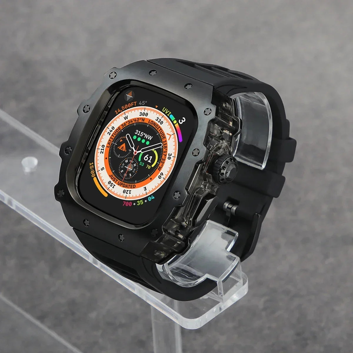 Stainless Steel Mod Kit for Apple Watch Ultra 2 & Series 9/8/7 Watch Modification Kit Qme Black-B 44mm-Series 6 5 4 SE