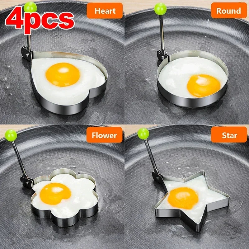Stainless Steel Heart Egg Mold & Pancake Maker Ring Egg & Pancake Mold Qme 4pcs all