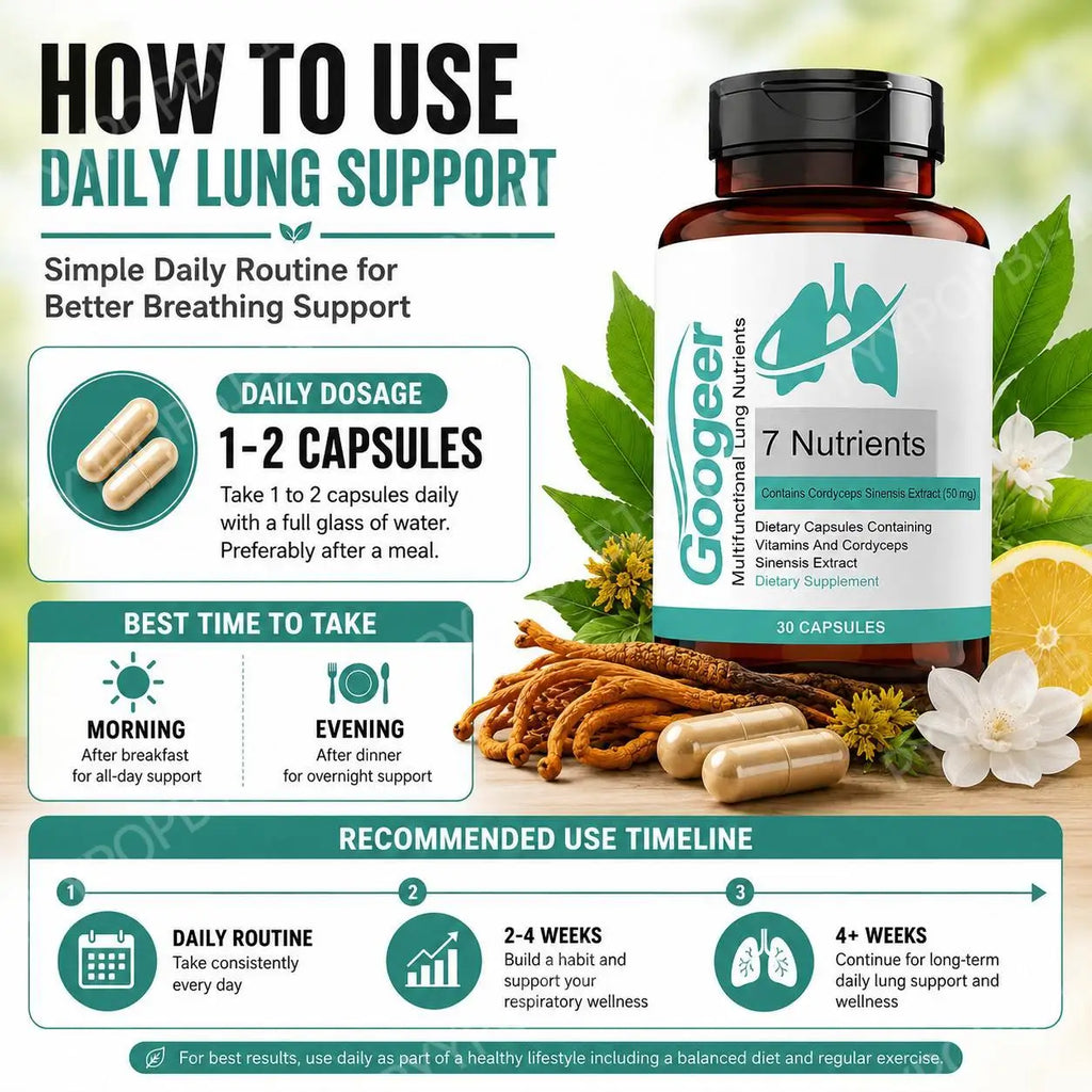 Googeer Lung Support Capsules – Cordyceps, Quercetin, Zinc, Vitamins Herbal Supplement Capsules Qst
