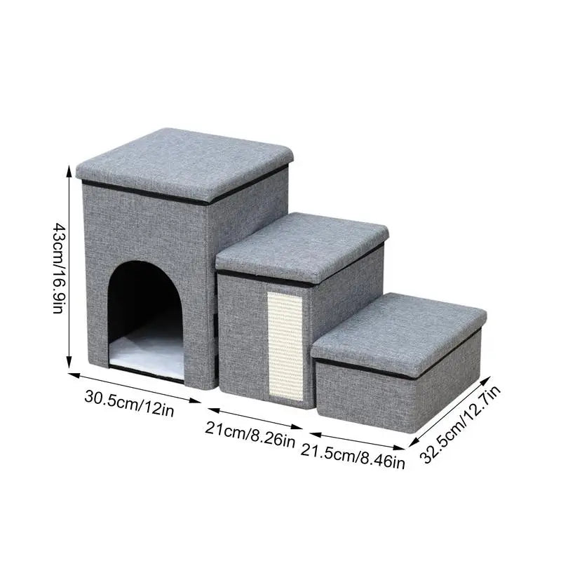 Foldable Pet Stairs with Storage Box – Cat & Dog Step Ladder Foldable Pet Stairs Qme
