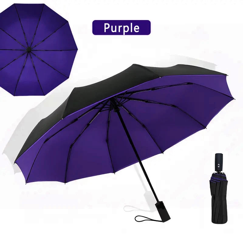 Windproof Double Layer Auto Folding Umbrella – Sun & Rain Windproof Folding Umbrella Qst purple 10K Iron