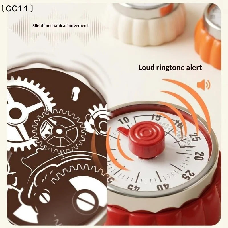 Pumpkin Mechanical Kitchen Timer – Battery-Free 60-Min Countdown Mechanical Kitchen Timer Qme
