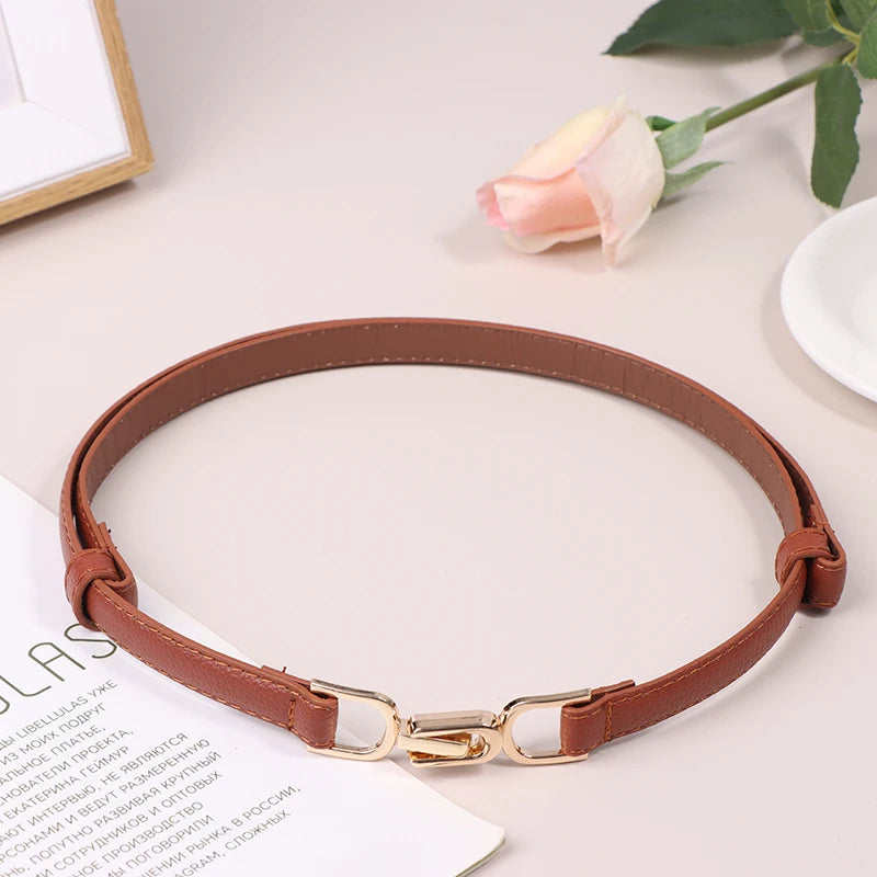 Women's PU Leather Corset Belt – Metal Buckle Waist Strap Women's Fashion Belt Qst Brown