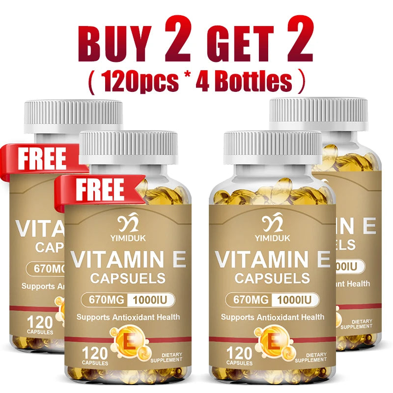 Yimiduk Vitamin E 670mg Capsules – Skin, Hair & Eye Support Vitamin E Supplement Qst 120pcs-4 Bottles