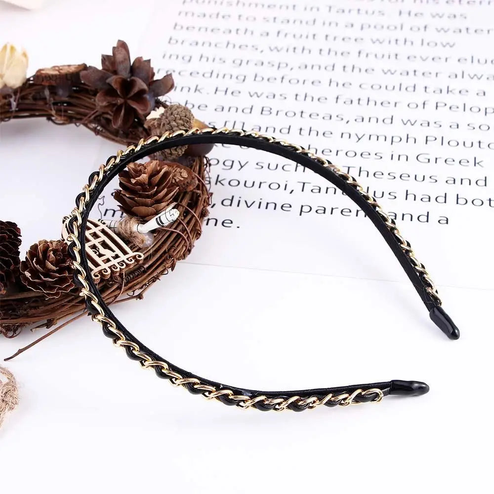 Women's Black Gold Punk Chain Headband | Hair Hoop Accessory Punk Chain Headband Qme