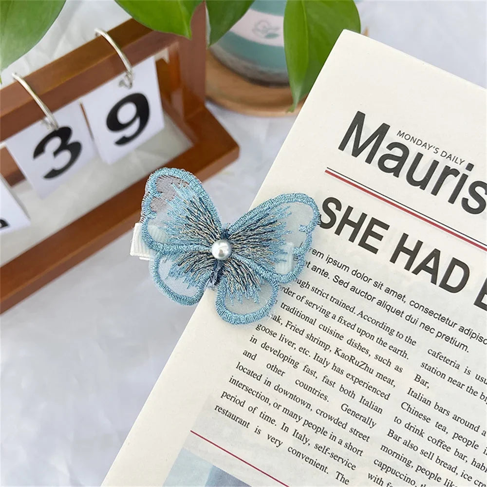 Retro Embroidery Butterfly Hairpin – Chiffon Side Clip Embroidery Hair Clip Qme 4(2pcs) Size fits all